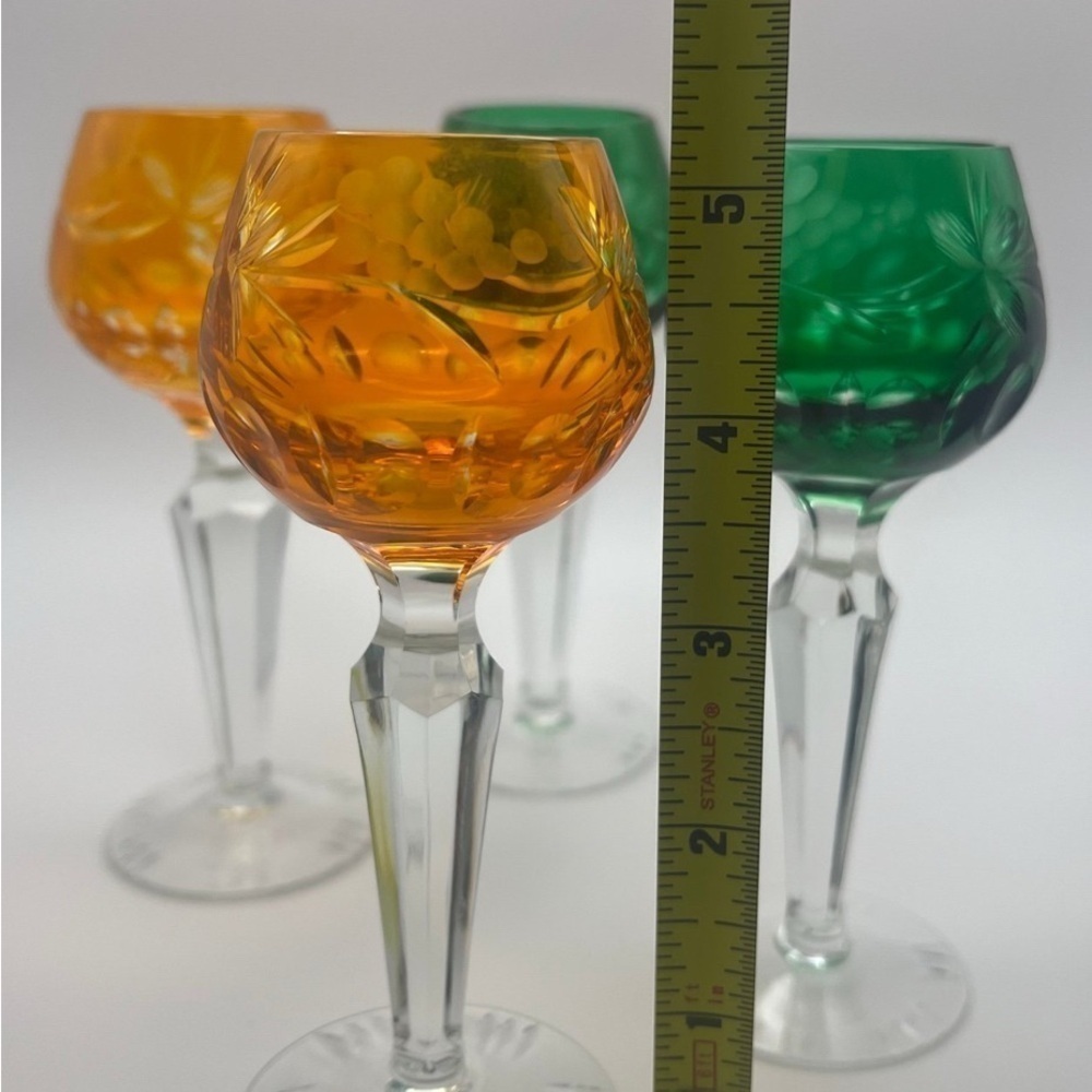 Handblown Crystal Cordial Glasses, Emerald Green and Orange - Picture 7 of 11